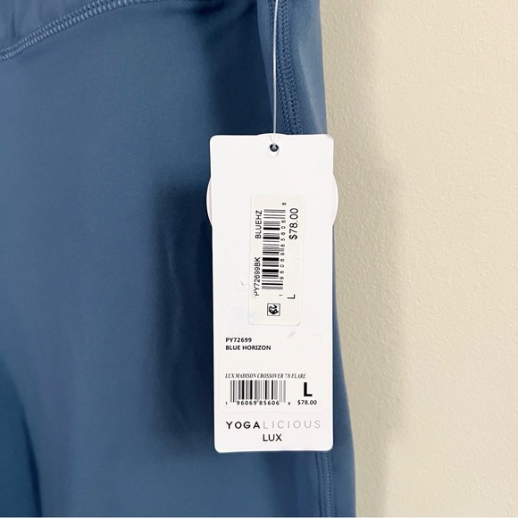 Yogalicious Lux Madison Crossover Waist 7/8 Flared Leggings Size Large Blue NEW - Picture 5 of 9